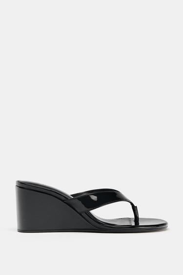 PATENT-EFFECT WEDGE SANDALS - Black by Zara - Image 0