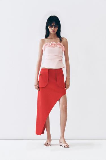 Zara 不對稱口袋裙 ZW COLLECTION - 紅色