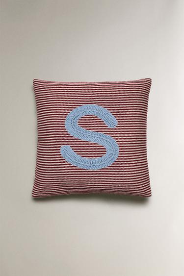 CHILDREN'S EMBROIDERED LETTER S CUSHION - Red by Zara - Image 0