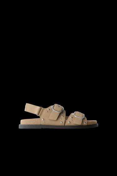 Zara STUDDED BUCKLE SANDALS - Brown - Image 0