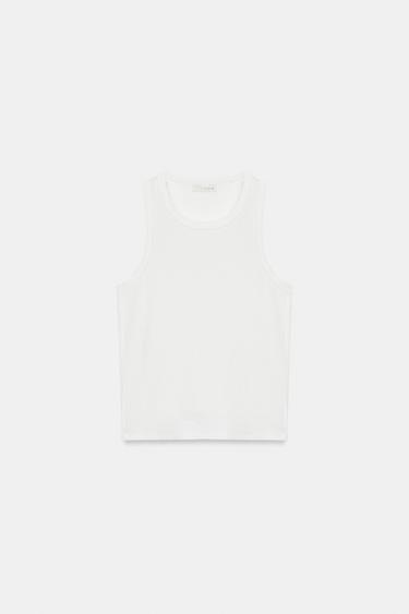 RIBBED SLEEVELESS TOP - Oyster-white by Zara