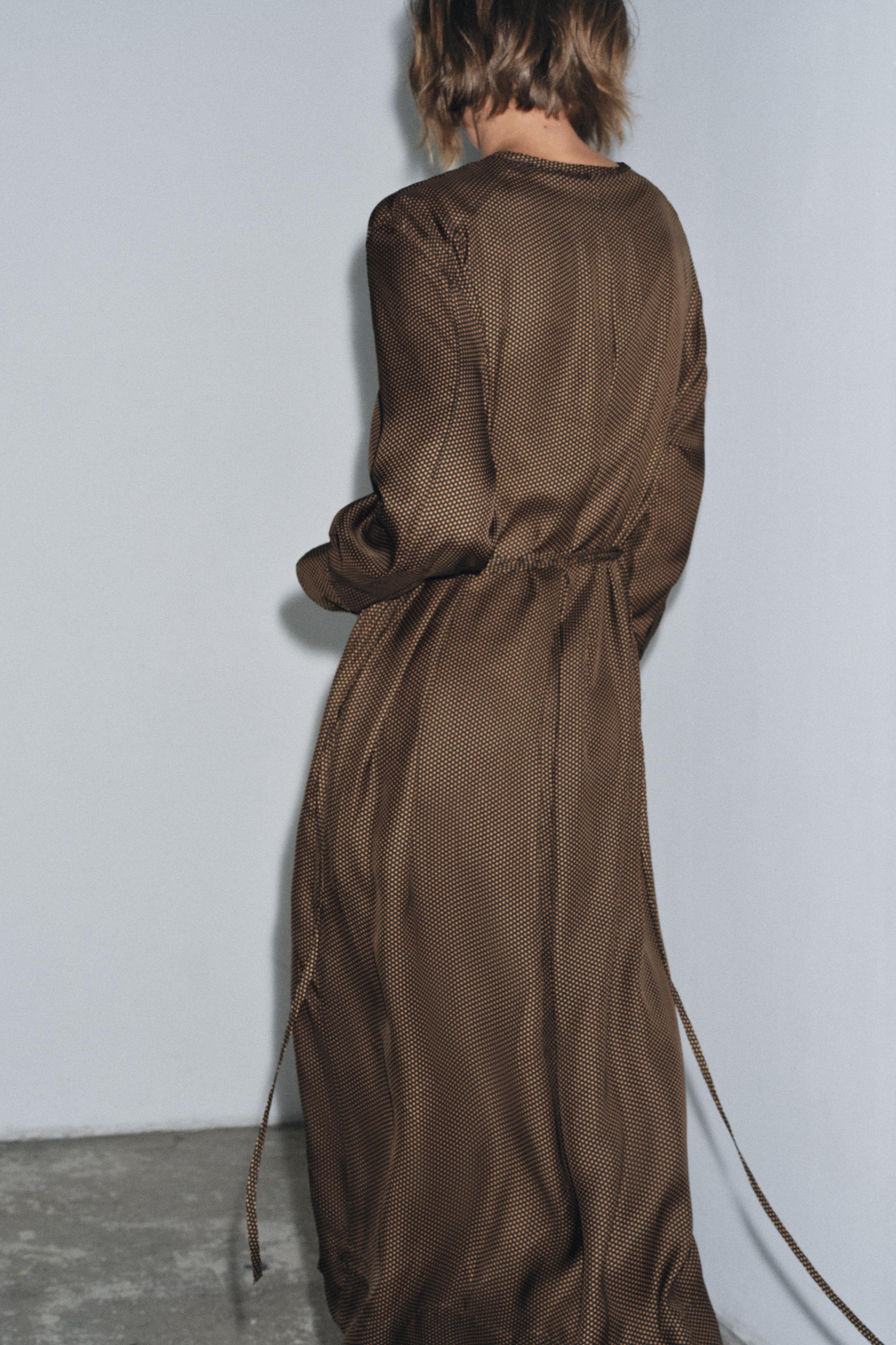 ZW COLLECTION ドット柄ベルト付きワンピース - ブラウン | ZARA Japan