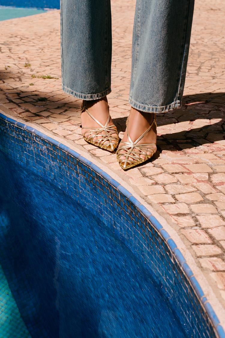 METALLIC-EFFECT HEEL SLINGBACK SHOES Gold ZARA United Kingdom