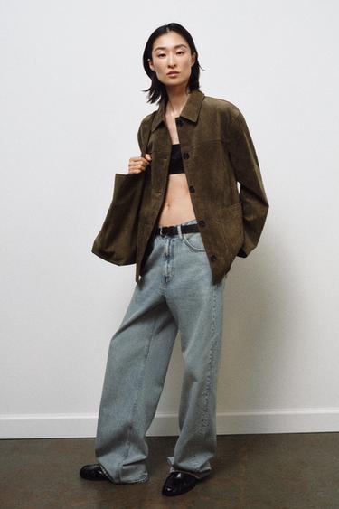 CHAQUETA PIEL ANTE 100% ZW COLLECTION LIMITED EDITION - Khaki de Zara