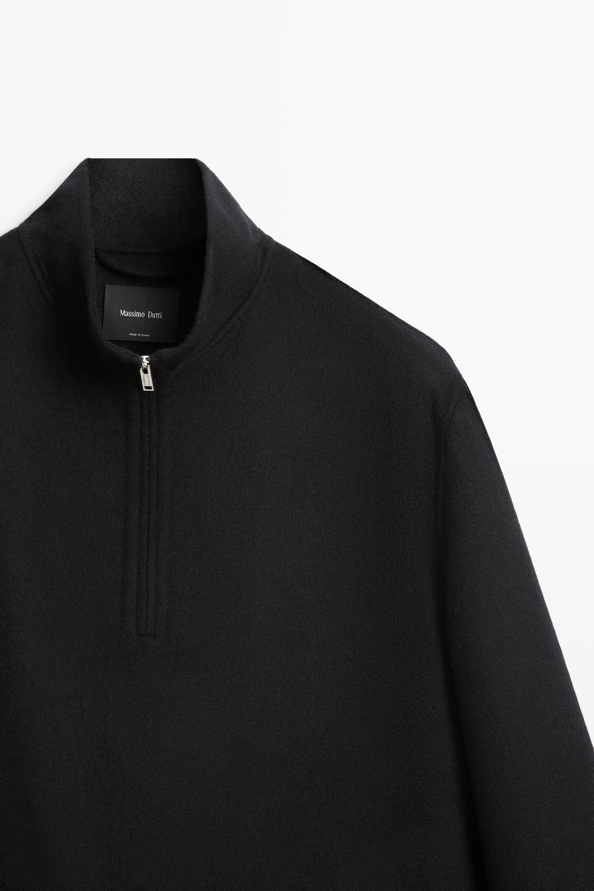 Wool blend double-faced mock neck sweatshirt