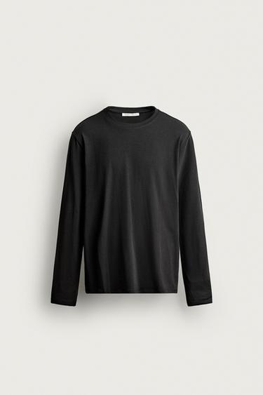 Zara LONG SLEEVE BASIC SLIM FIT T-SHIRT - Black