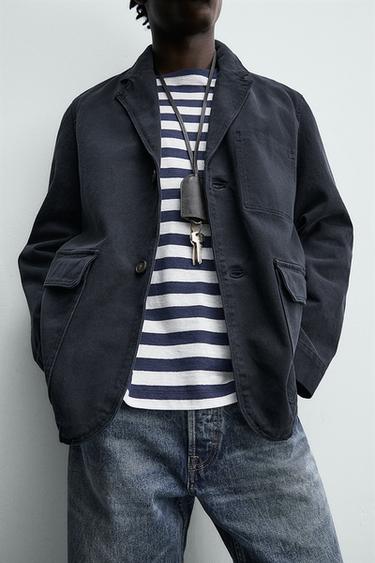 RELAXED FIT COTTON BLAZER - Navy blue by Zara - Image 4