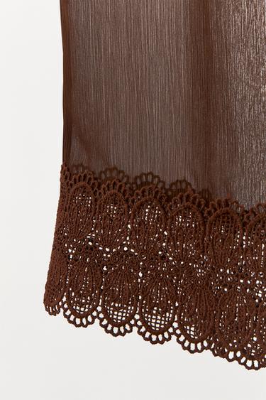 PANTALON FLUIDE DENTELLE - Marron de Zara - Image 6