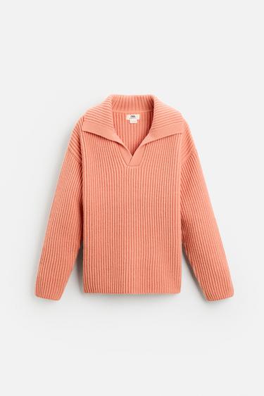 TEXTURED KNIT POLO SHIRT - Coral by Zara