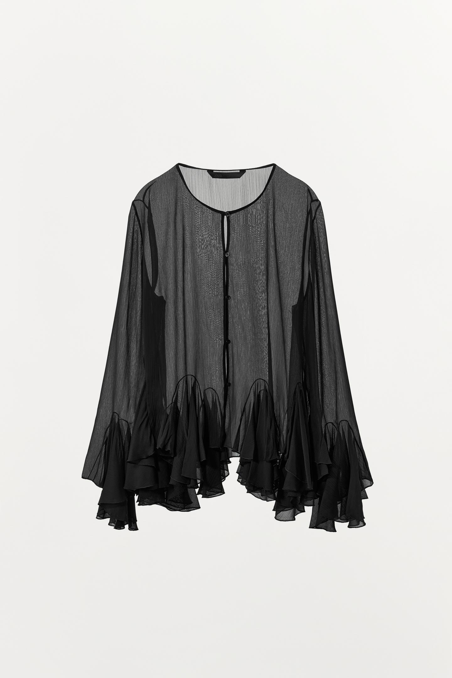 Женская рубашка Zara ZW Collection Flowy Ruffle, цвет: Чёрный — фото 5