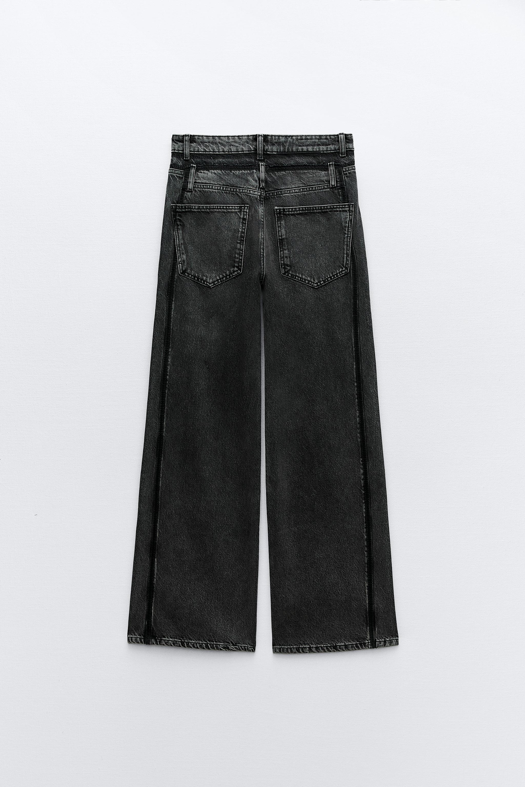 TRF WIDE LEG DOUBLE MID WAIST JEANS - Black