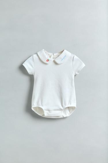 EMBROIDERED COLLAR BODYSUIT - Oyster-white by Zara