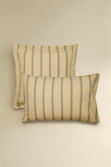 STRIPED PERCALE PILLOWCASE (300 THREAD COUNT) - Yellow by Zara
