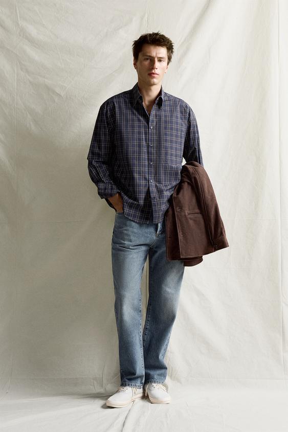 CHECK COTTON SILK SHIRT - Navy / White de Zara - Imagen 0