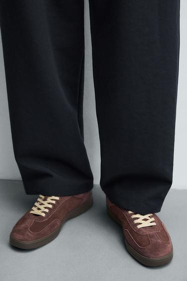 CONTRAST SOLE LEATHER TRAINERS - Burgundy Red by Zara - Image 2