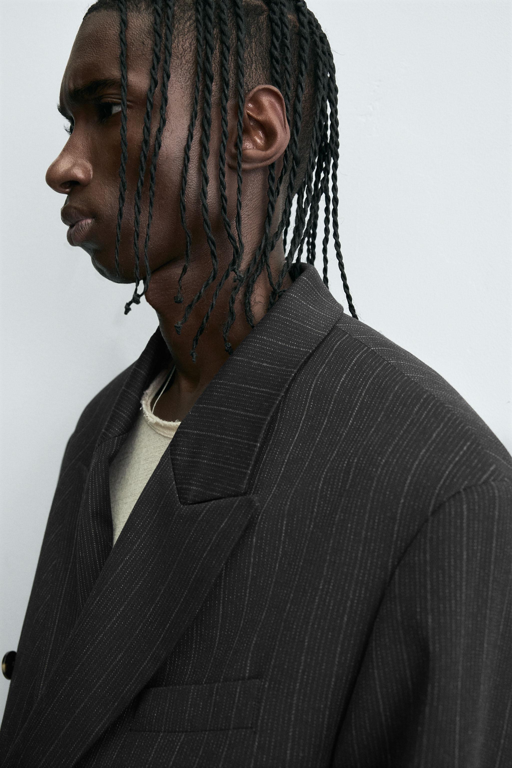 ダブルブレスト ストライプ柄スーツブレザー - ストライプ