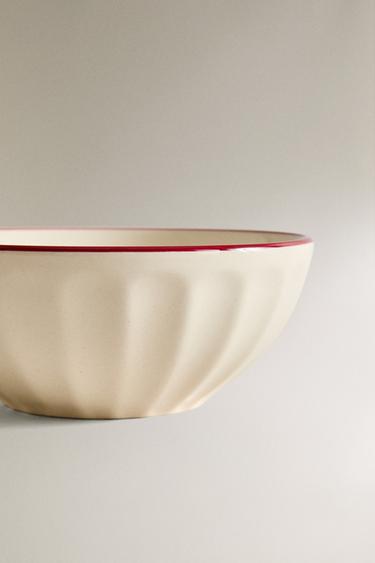 WAVY STONEWARE CHRISTMAS BOWL - White / Red by Zara - Image 3