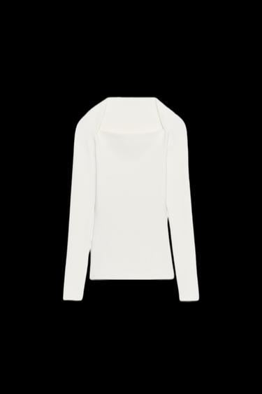 RIBBED LONG SLEEVE T-SHIRT - Oyster-white by Zara - Image 0