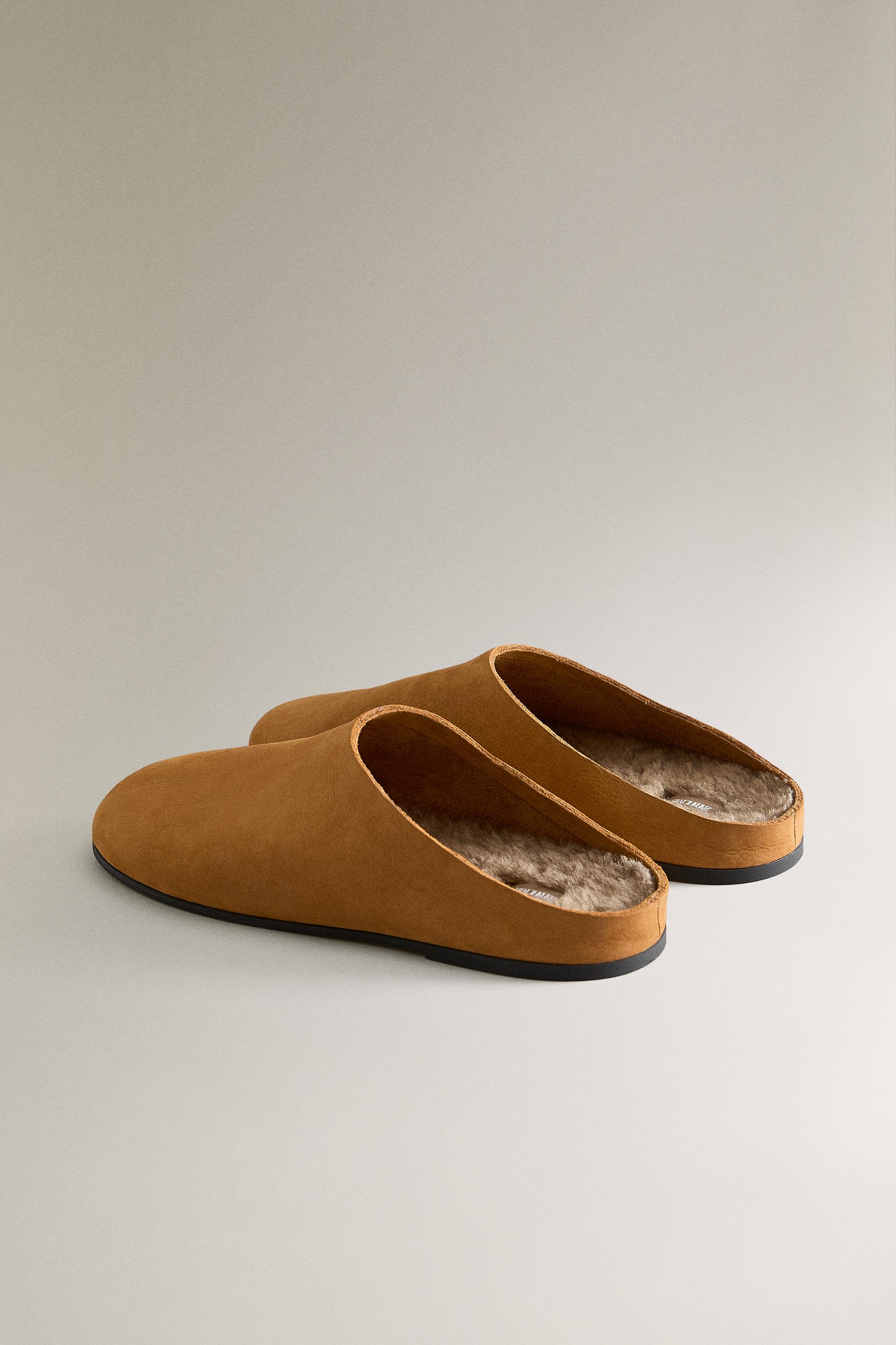 WARM LEATHER MULE SLIPPERS