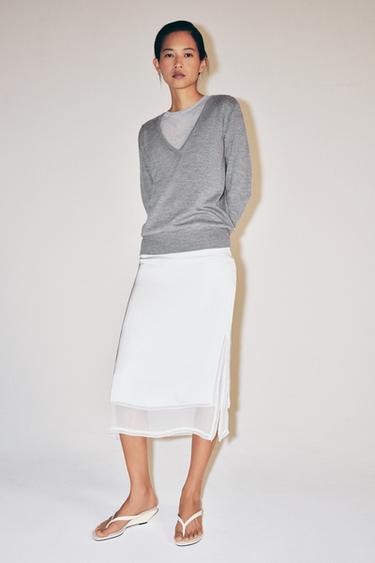 SANDALIA CUÑA PIEL - Blanco Crudo de Zara