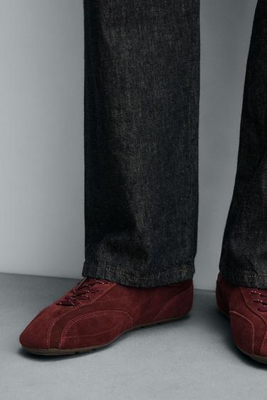 ULTRA-THIN SOLE LEATHER TRAINERS - Burgundy Red by Zara - Image 2