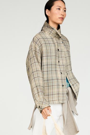 Zara 100% linen check shirt with snap buttons - Light blue