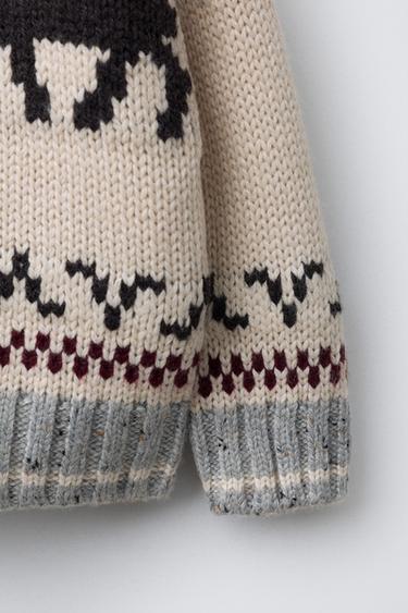 REINDEER CARDIGAN WITH WOOL - Beige by Zara - Image 3