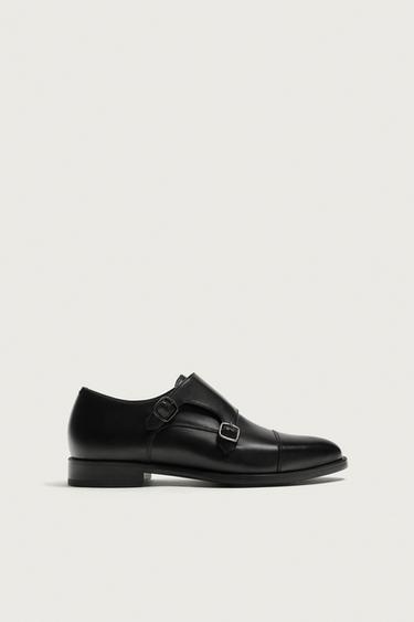 DOUBLE BUCKLE LEATHER SHOES — Black 1