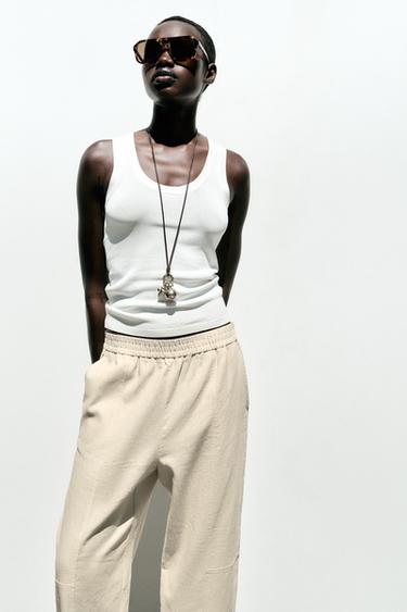 LINEN BLEND BALLOON TROUSERS - Sand by Zara - Image 2