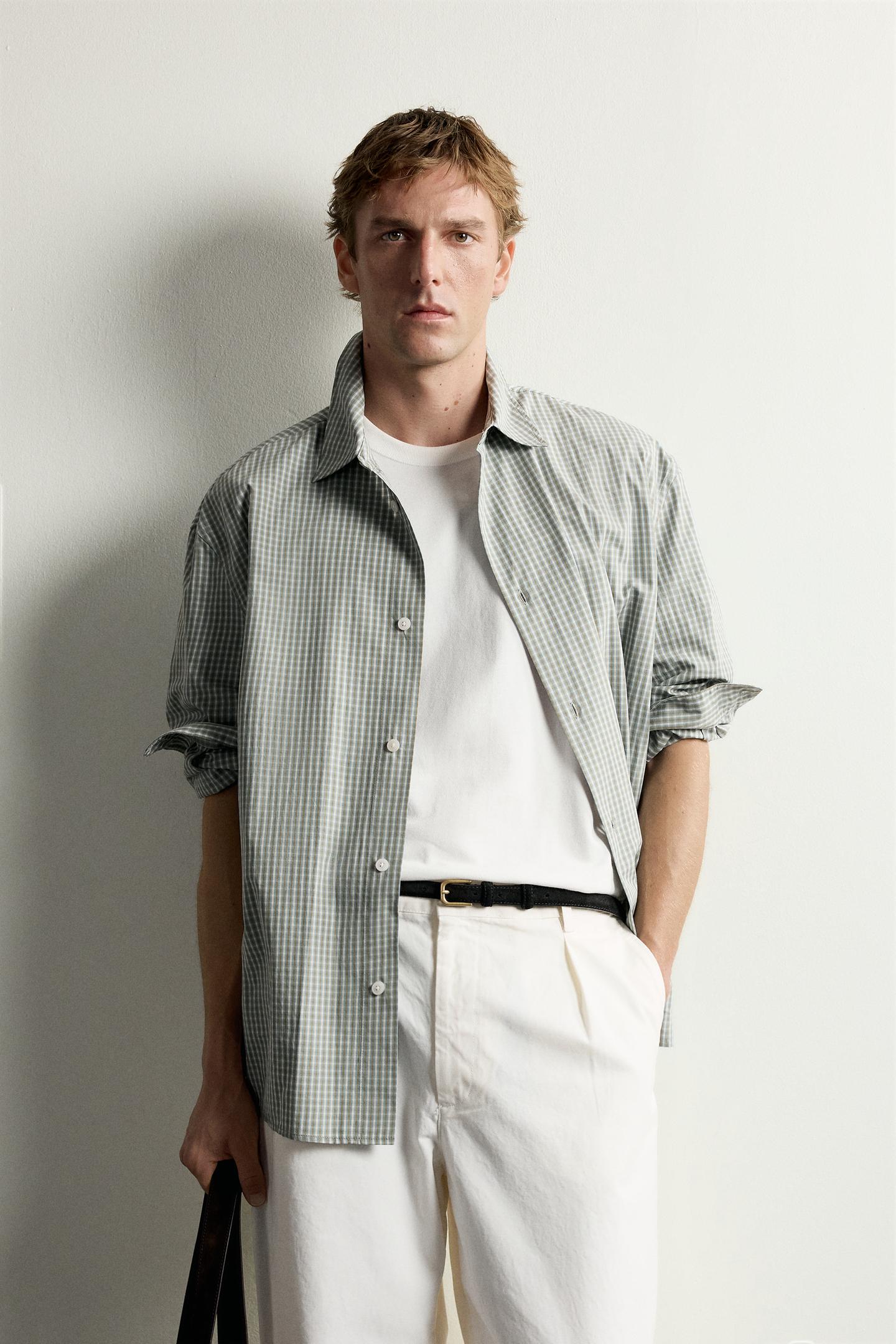 Мужская рубашка Zara Plaid Relaxed Fit, цвет: Синий — фото 2
