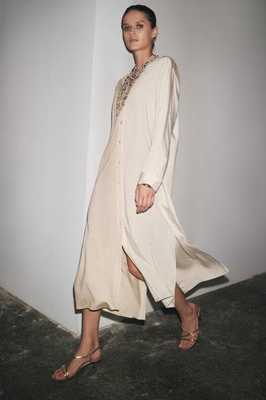 STRIPED SHIRT DRESS ZW COLLECTION - Ecru / Beige by Zara