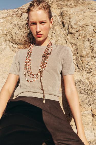 TOP EN MAILLE À MANCHES COURTES - Sable de Zara - Image 3
