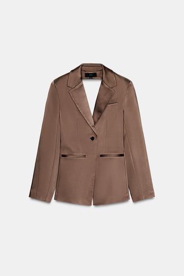 SATIN BLAZER WITH BACK VENTS - Chocolate brown by Zara