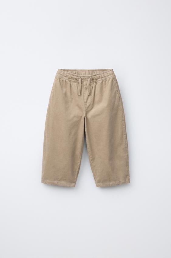Zara MICRO-CORDUROY BAGGY PANTS - Ecru - Image 0