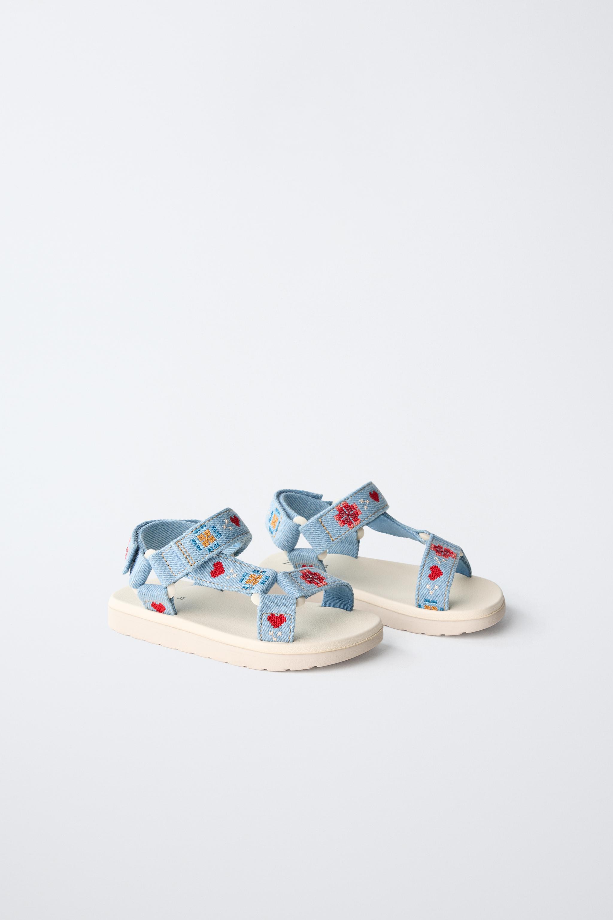 刺繍入りサンダル - ブルー | ZARA Japan / 日本