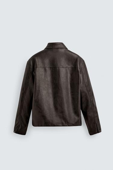 WASHED FAUX LEATHER OVERSHIRT - Brown by Zara