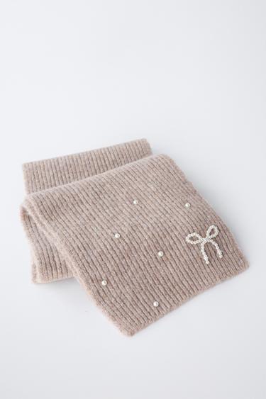 ÉCHARPE EN MAILLE AVEC PERLES D'IMITATION - Marron chiné de Zara - Image 1