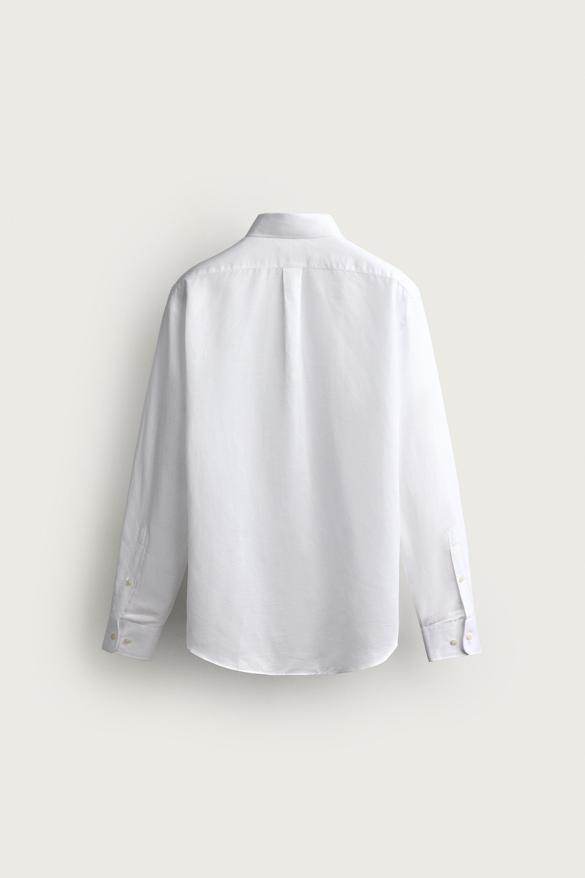 Zara REGULAR FIT PAMUKLU KETEN GÖMLEK görsel 7