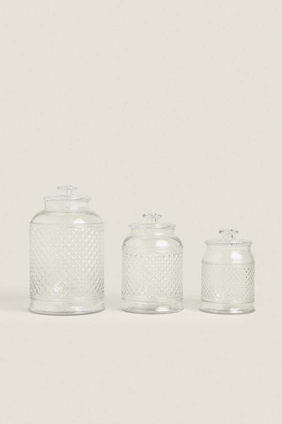 RAISED DESIGN GLASS JAR WITH LID ZARA United Kingdom