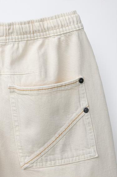 BAGGY BERMUDA SHORTS WITH LABEL - Ecru by Zara - Image 3