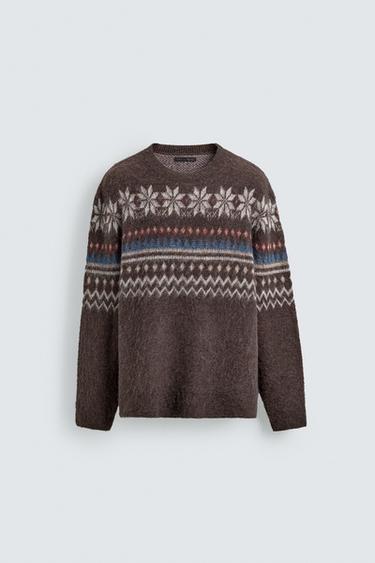 GEOMETRIC TEXTURED JACQUARD JUMPER - Brown by Zara
