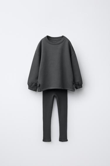 CONJUNTO SUDADERA LACITOS Y LEGGING WAFFLE - Gris antracita de Zara