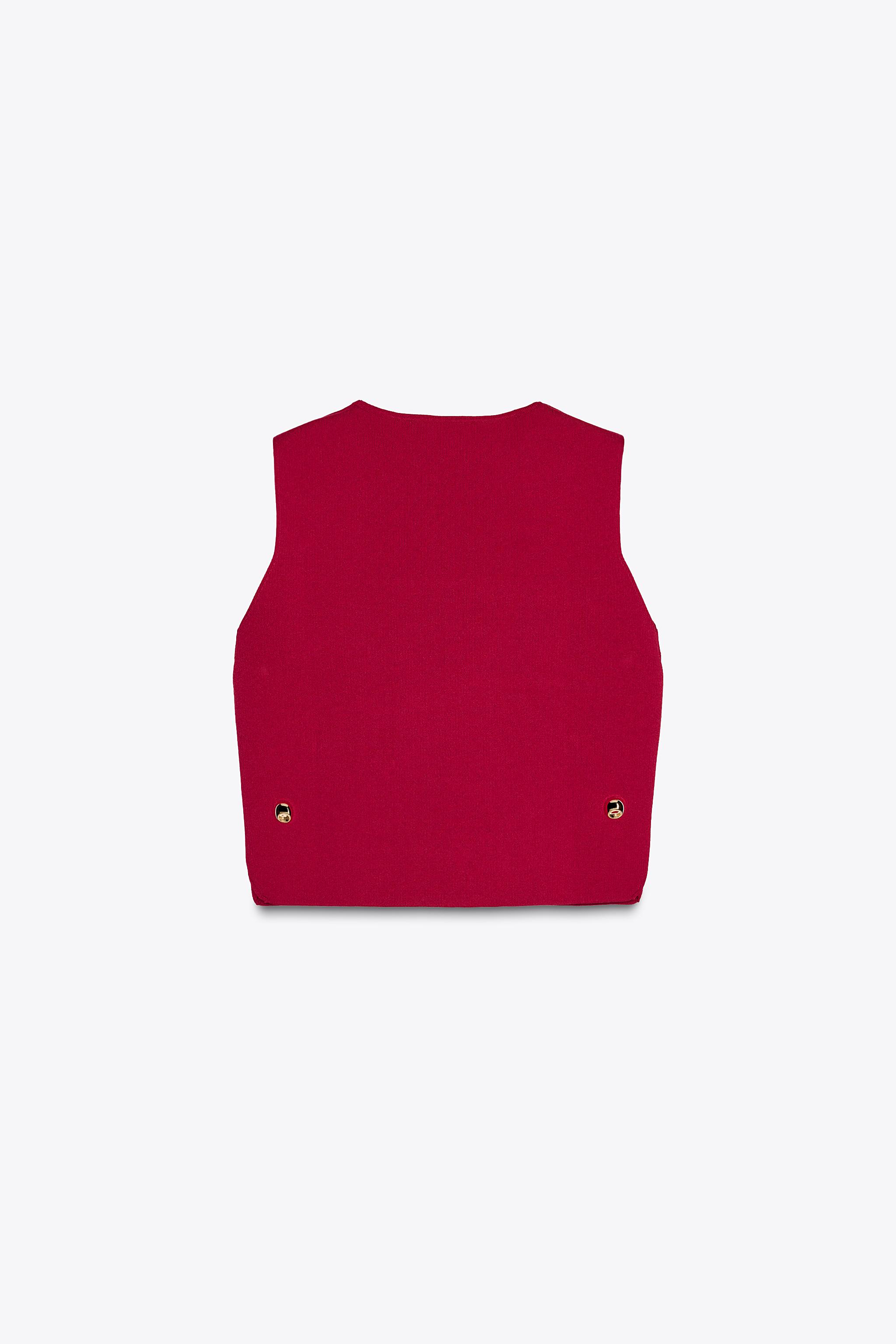 SIDE BUTTON KNIT VEST TOP - Mid-red | ZARA United States SIDE BUTTON KNIT VEST TOP - Mid-red | ZARA United States