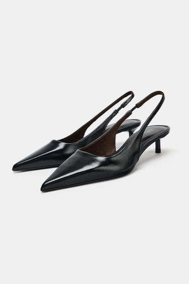 CHAUSSURES À TALONS OUVERTES À L'ARRIÈRE EN CUIR - Noir de Zara - Image 2