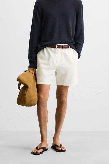 LINEN/COTTON BERMUDA SHORTS - White by Zara