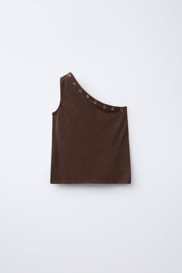 CAMISETA ASSIMÉTRICA ILHÓS - Marrom da Zara - Imagem 0
