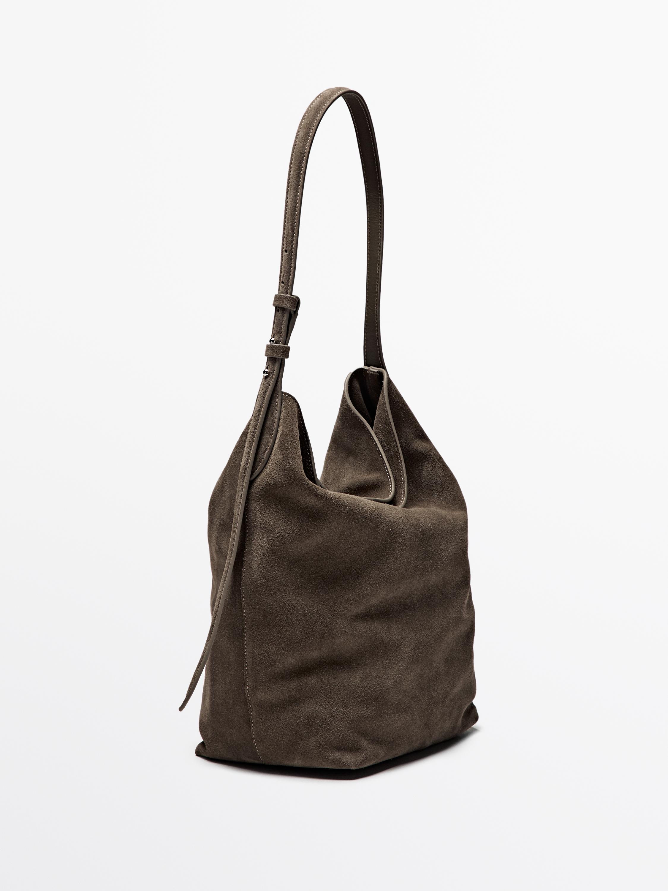 Split suede leather bucket bag