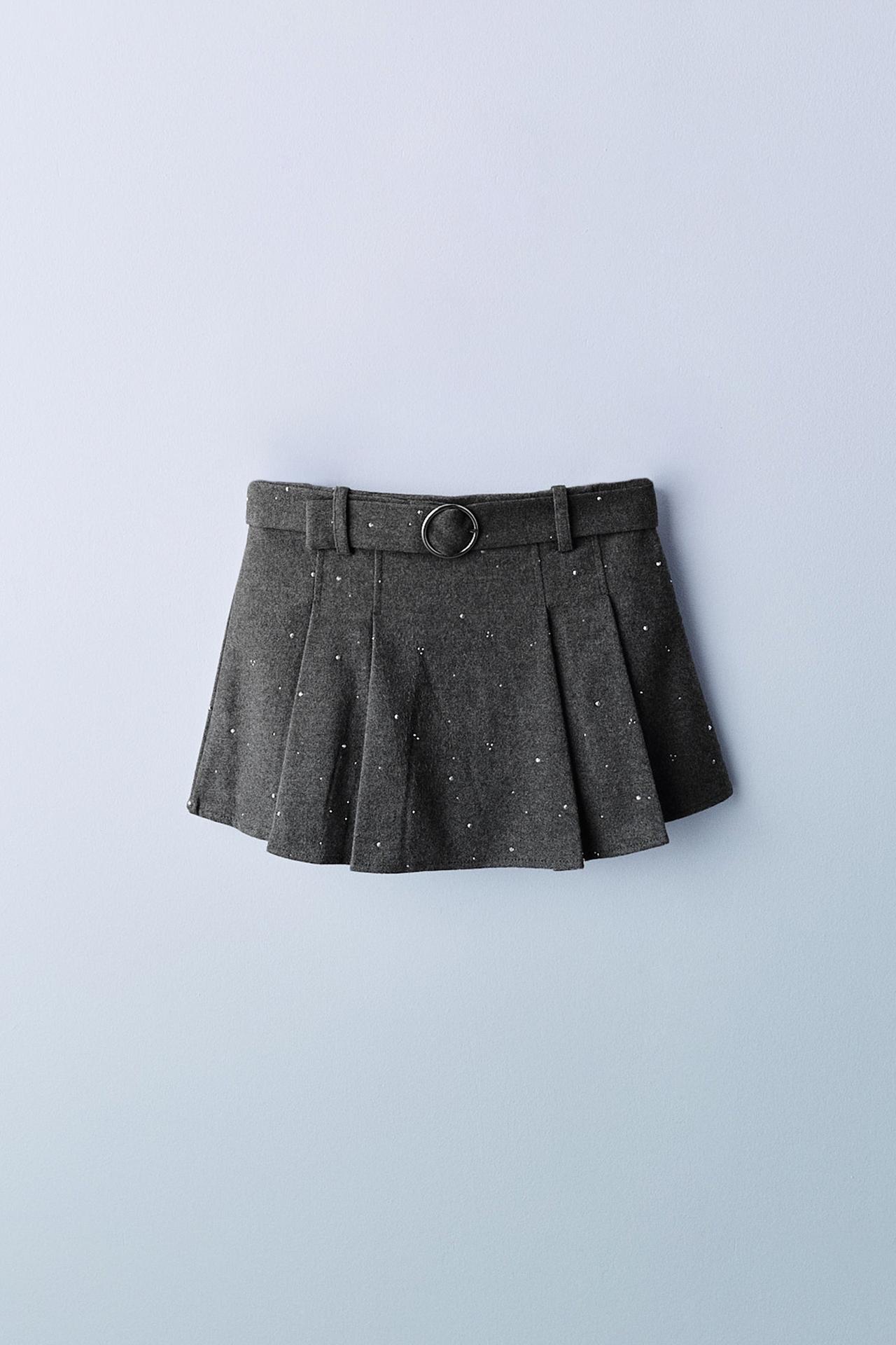 RHINESTONE BELT SKIRT — Dark gray