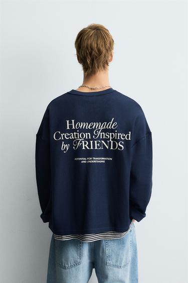 SUDADERA ESTRUCTURA TEXTOS - Azul tinta de Zara