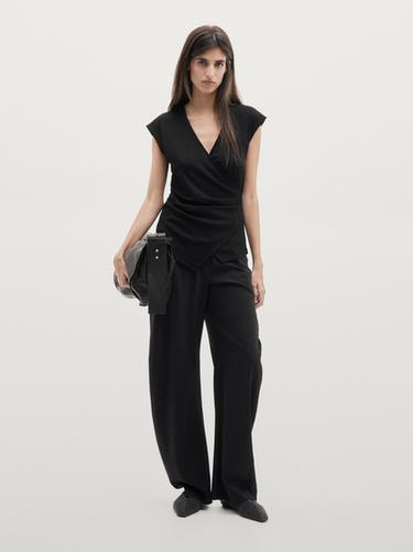 Zara Metallic finish top with surplice neckline - Black - Image 0